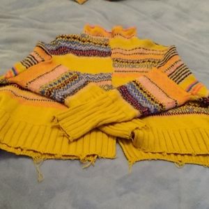 Free people Women's Distressed Cropped Turtleneck Sweater Yellow Multi. Large